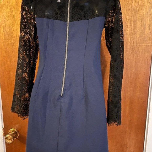 Xhilaration Navy Blue Dress Black Lace Long Sleeves Effortless Elegance Size XS - Picture 10 of 14